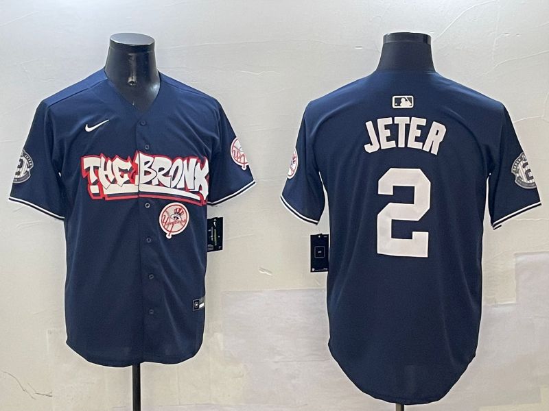 Men New York Yankees 2 Jeter Drak Blue four generations Joint Name 2025 Nike MLB Jersey style 6